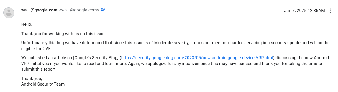 gogole second response